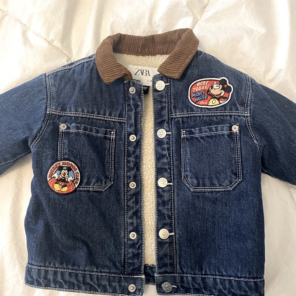 Zara Kids Mickey Mouse Denim Jacket with Brown Collar Size 2 T